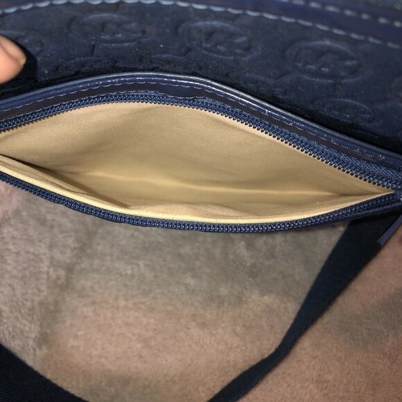 MICHAEL KORS Dark Blue Neoprene Embossed Logo Cross Body Bag Adjustable Strap - Picture 7 of 13